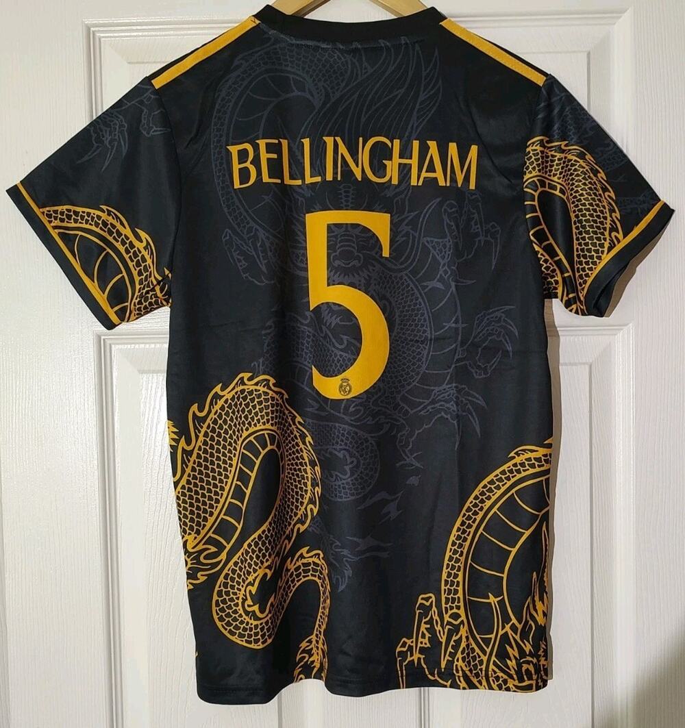 Kid's Jude Bellingham Real Madrid Jersey 5 Black Gold Dragon Jersey Size 30 NWT